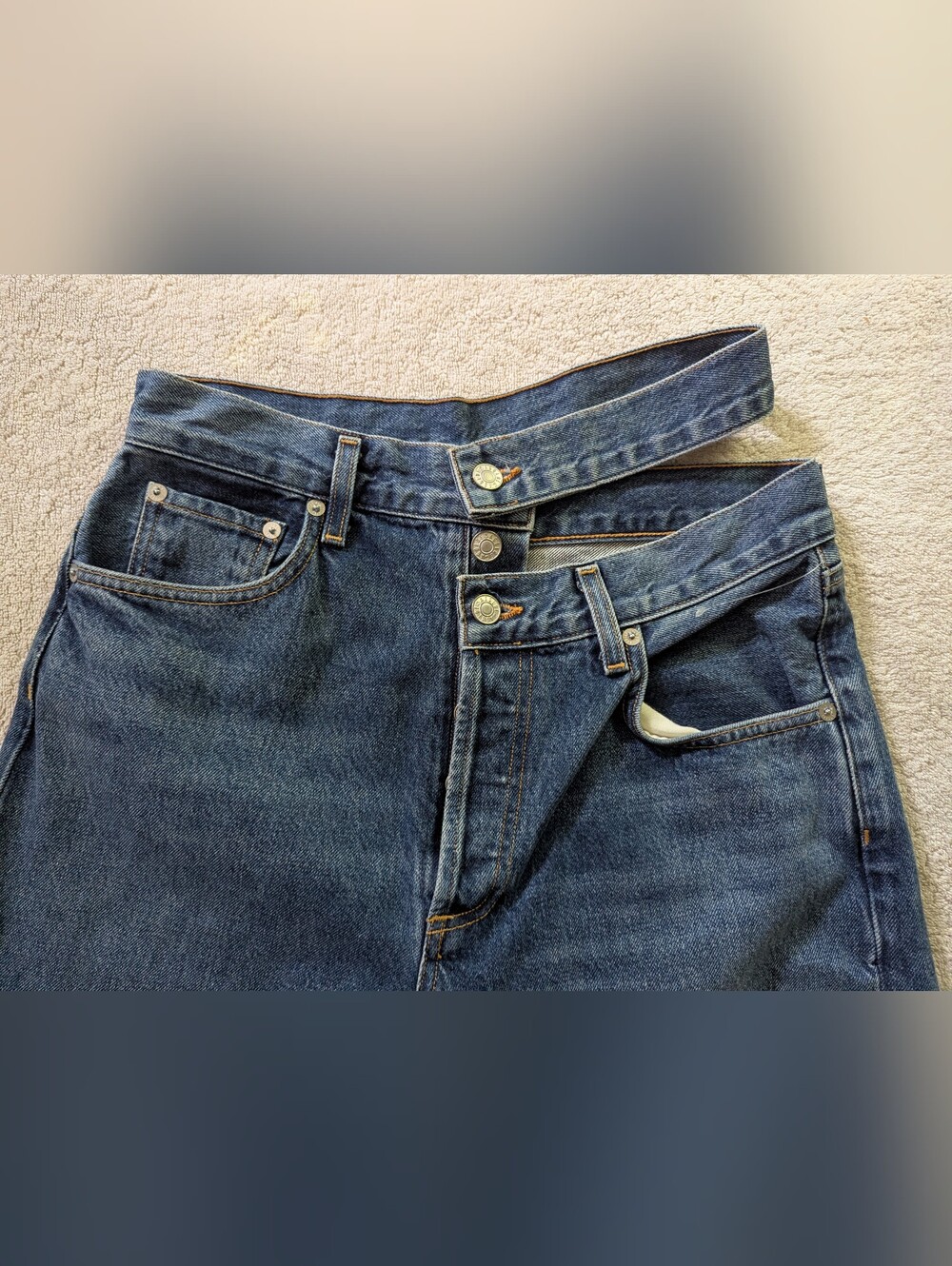 AGOLDE Criss Cross Asymmetric Straight Leg Jeans Blue Denim High Rise